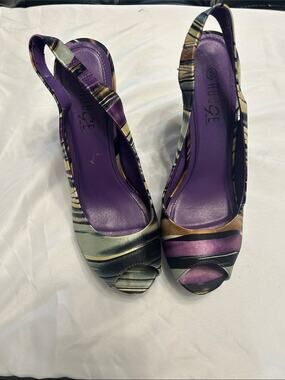 Rogue Purple Multi-Striped Peep-Toe Slingback Heels